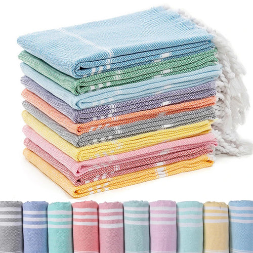 Serviette de plage turque coton franges rayures rapide