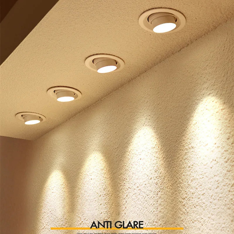style 	 zoom angle réglable encastré led downlight cob plafonnier - vue 7 sur 6