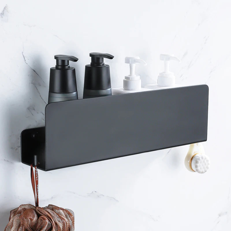 etagère de rangement murale avec crochets en aluminium pour douche et cuisine - vue 3 sur 15