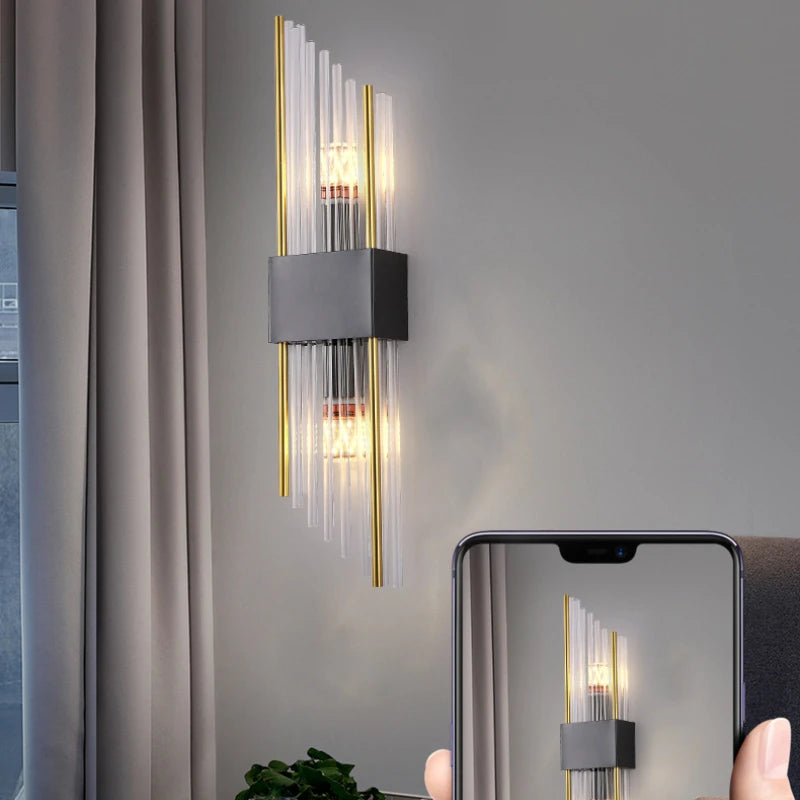 applique murale moderne double tête en cristal doré led - vue 4 sur 8