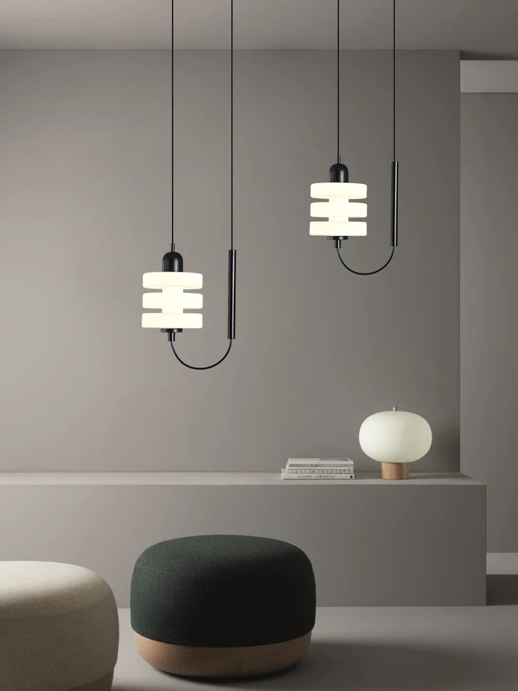 lustre en verre noir et blanc design moderne élégant - vue 3 sur 7