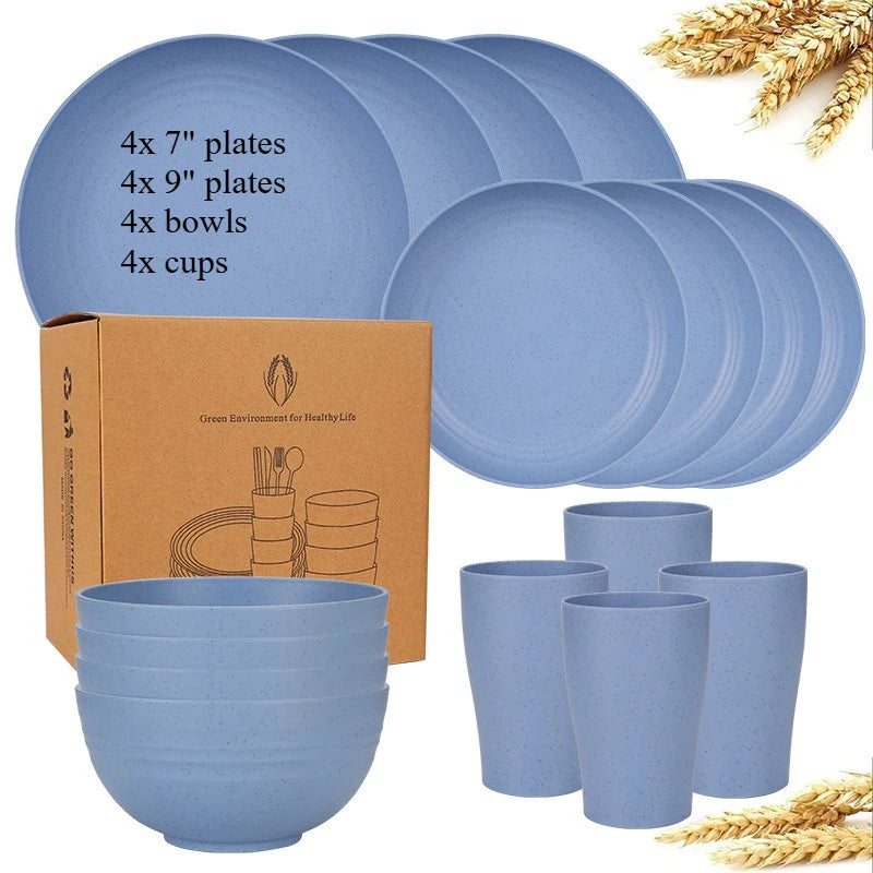 Set vaisselle paille de ble assiettes bols incassable