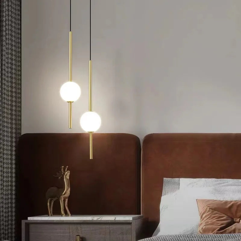 Nordique LED simple boule de verre lustre chambre chevet longue ligne lampes suspendues restaurant moderne décoration intérieure lampe lustre - vue 5 sur 10