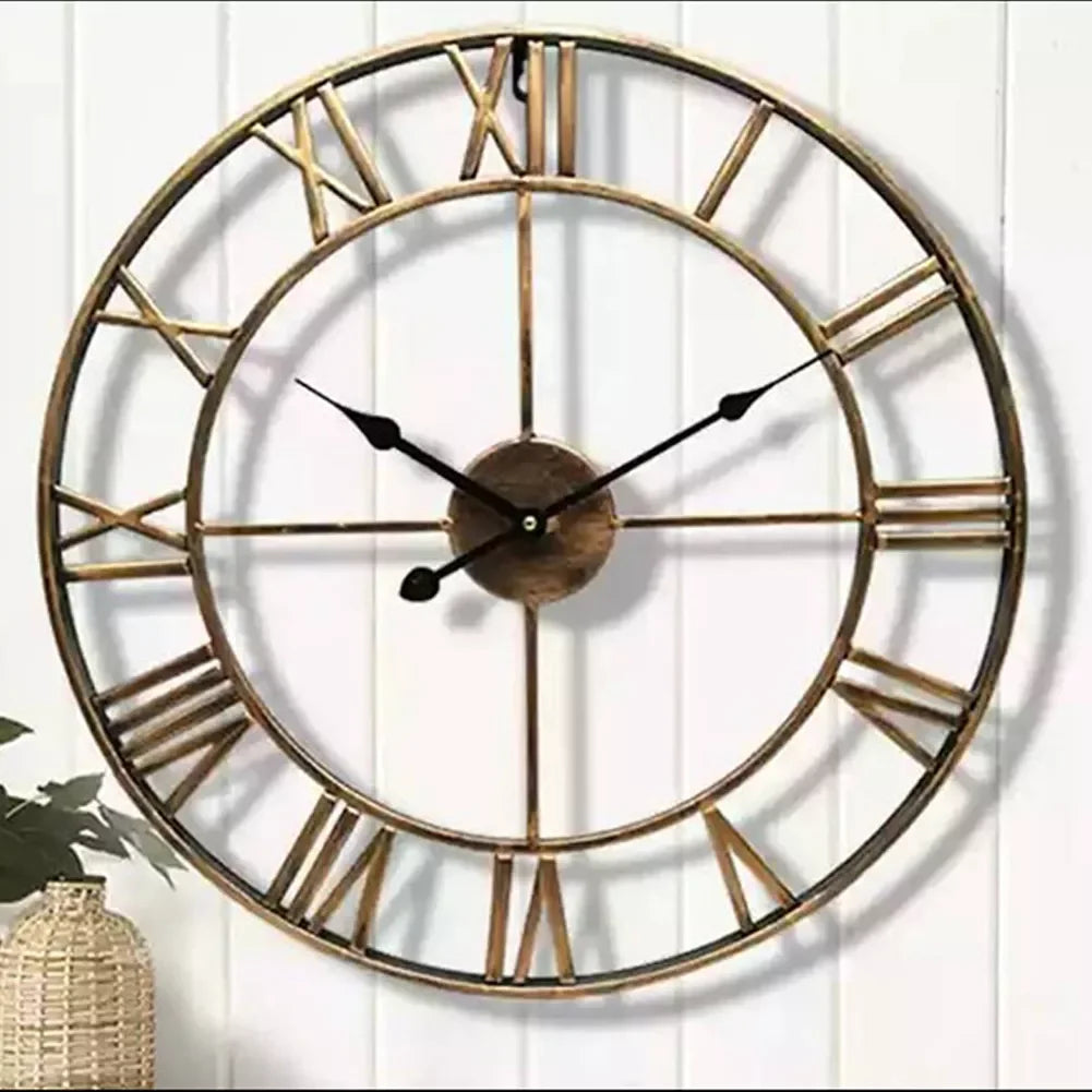 horloge murale moderne 3d rétro chiffres romains en métal silencieuse - vue 4 sur 8