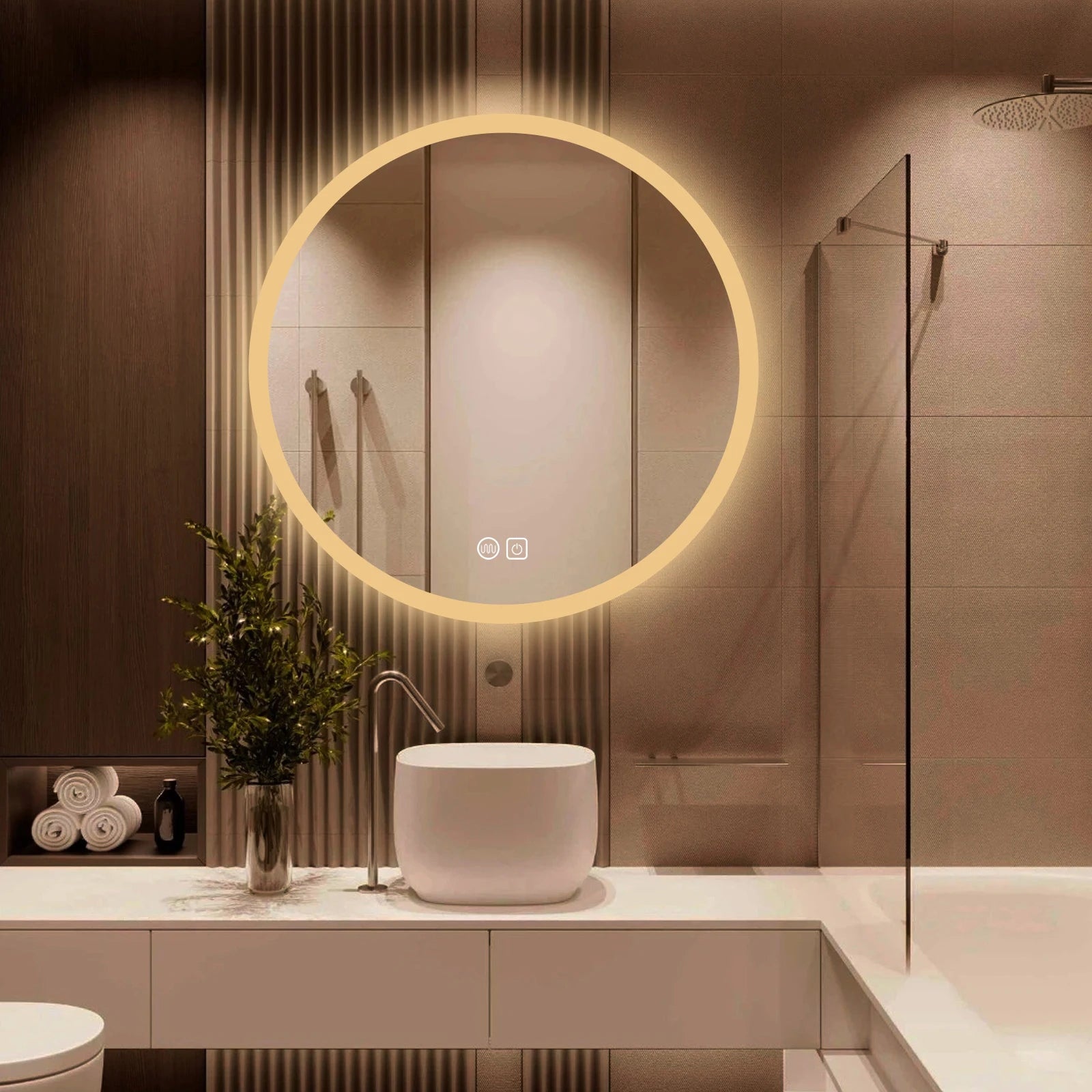 miroir rond lumineux avec interrupteur tactile et fonction antibuée - vue 5 sur 7