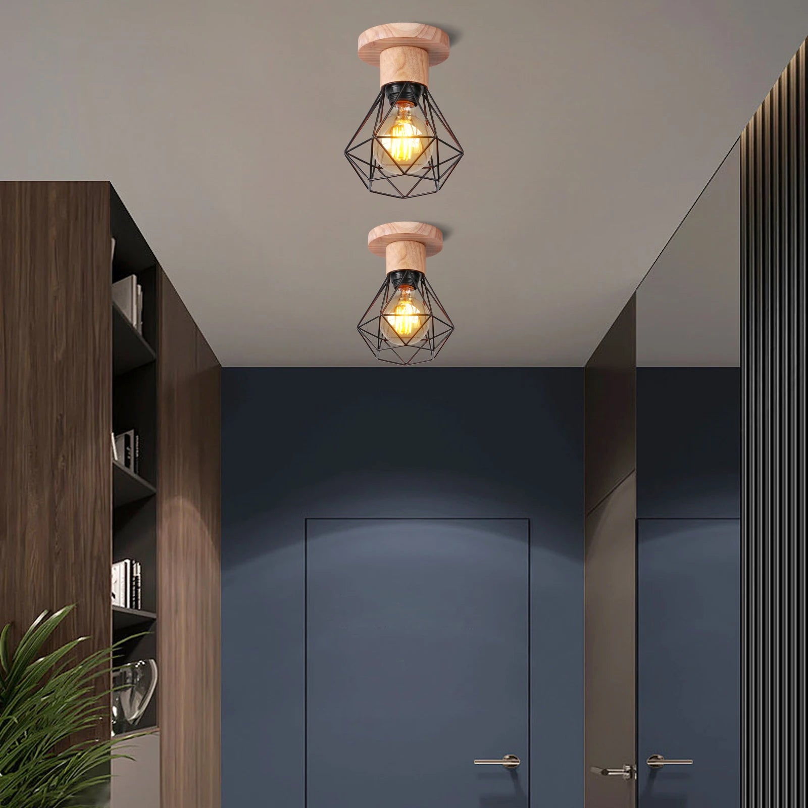 suspension vintage en bois luminaire led suspendu - vue 11 sur 14