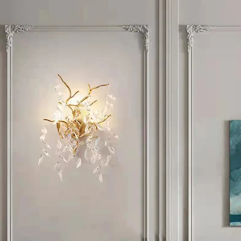 Applique murale led en cristal moderne en aluminium doré 	 art déco