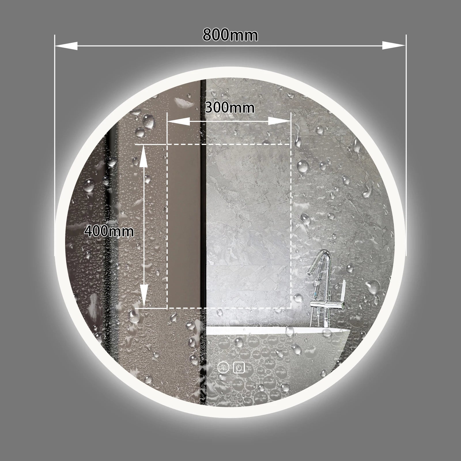miroir rond lumineux avec interrupteur tactile et fonction antibuée - vue 7 sur 7