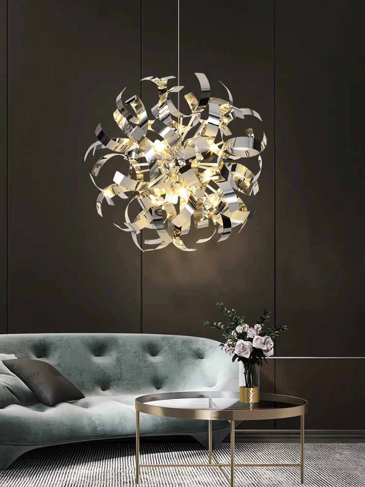 lustre post-moderne de luxe en acier inoxydable pour hôtel - vue 2 sur 8