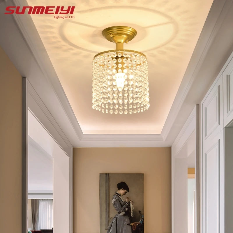 Lustre LED cristal verre doré - vue 6 sur 7