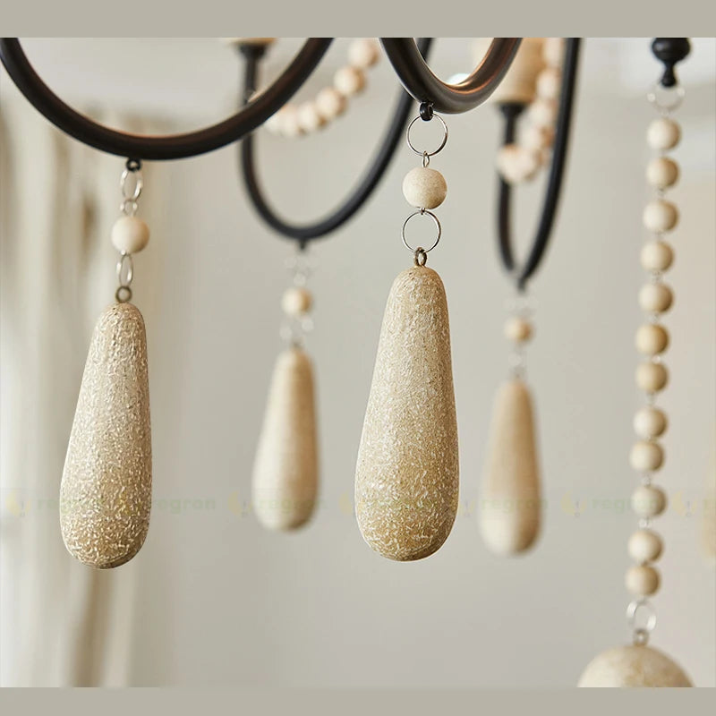 lustre à bougies led en bois pour galerie dart et éclairage intérieur - vue 6 sur 9