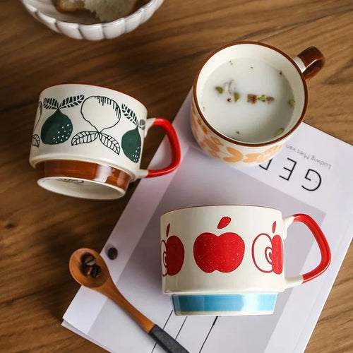 Ensemble tasses japonaises motifs floraux style retro ceramique