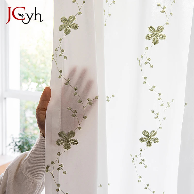 Voilage brodé floral style champetre pour salon chambre - vue 5 sur 8