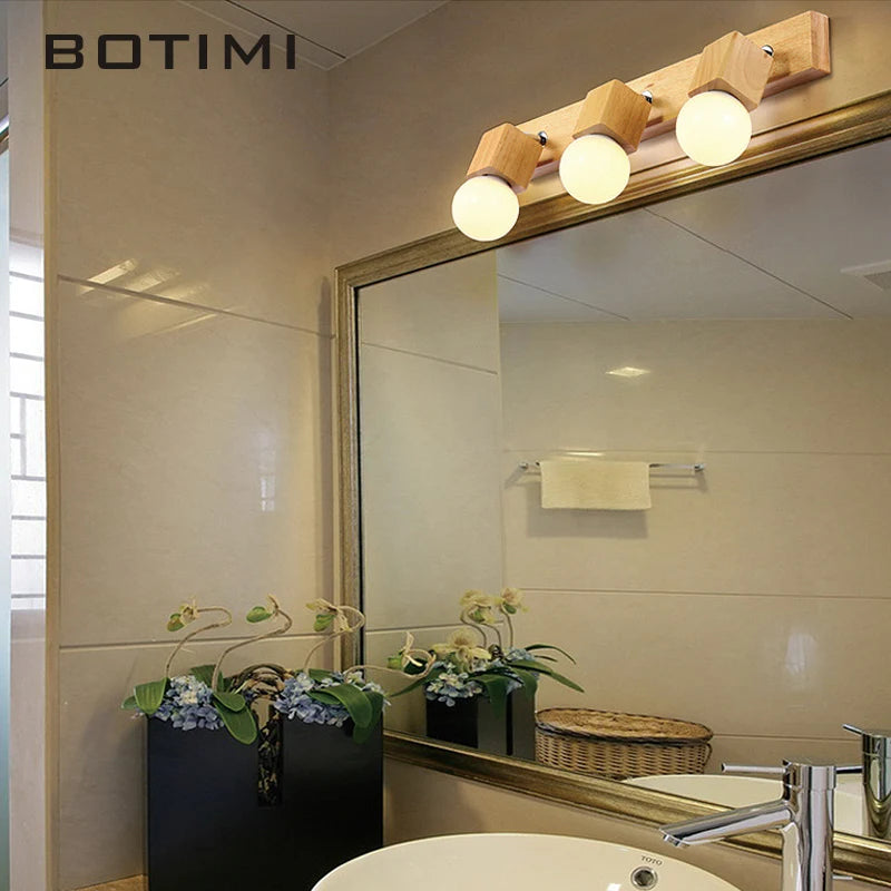 botimi triple applique miroir bois base nordique ajuster hôtel lumières murale - vue 5 sur 10
