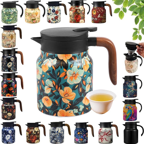 Théière isotherme vintage motif floral acier infuseur thermostat