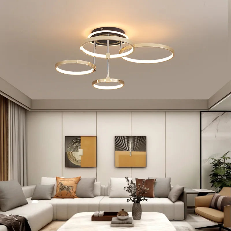 Plafonnier doré à anneaux led moderne - vue 4 sur 10