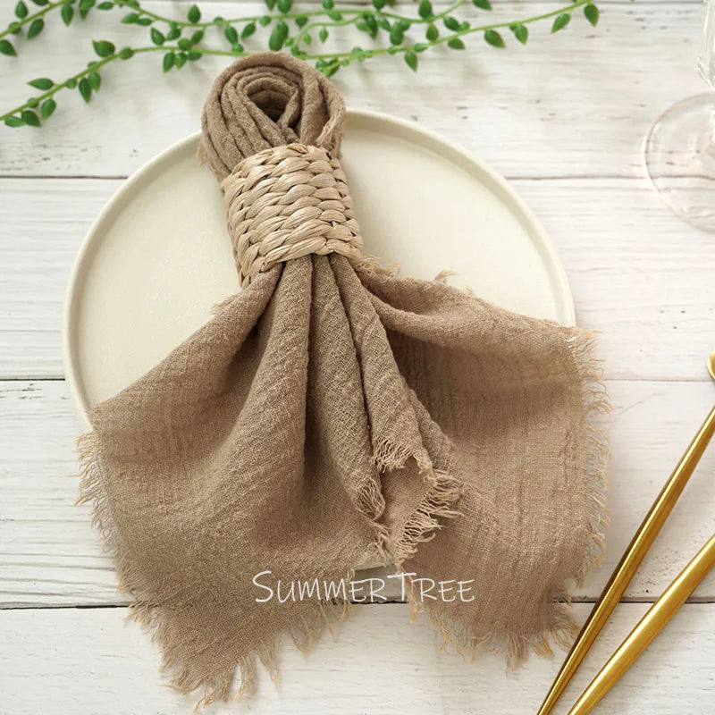 Serviette de table gaze coton lot 12 rustique - vue 3 sur 7