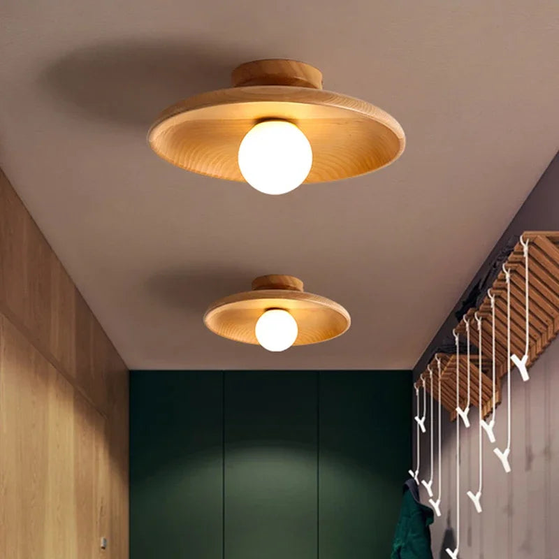 lampe de plafond led en bois moderne suspendue - vue 2 sur 12
