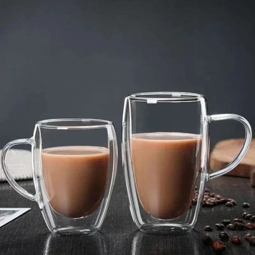 Mug double paroi en verre borosilicate avec anse