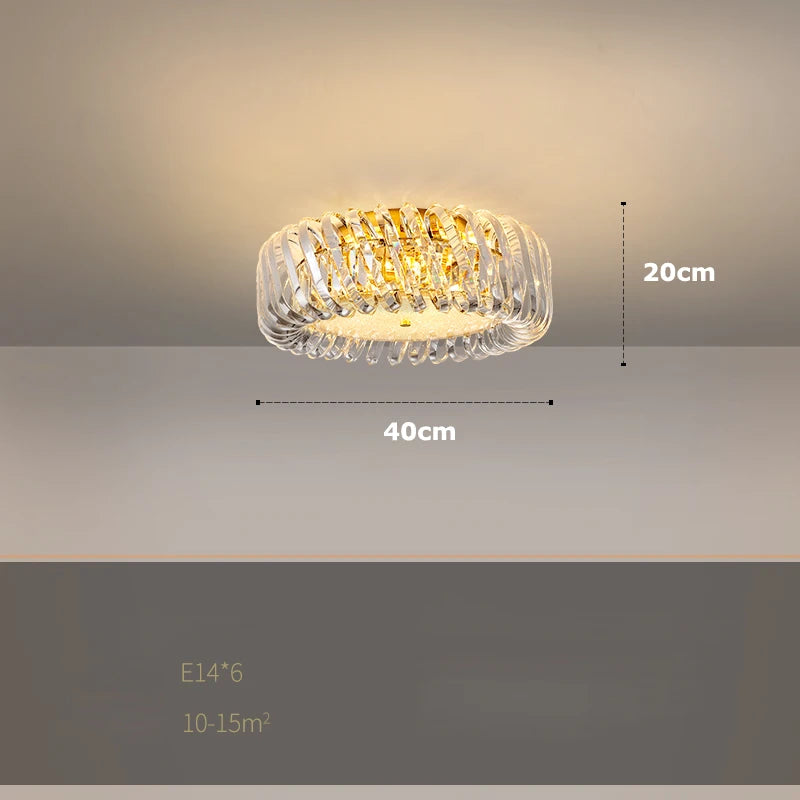 plafonnier moderne rond en cristal doré à led dimmable - vue 13 sur 16