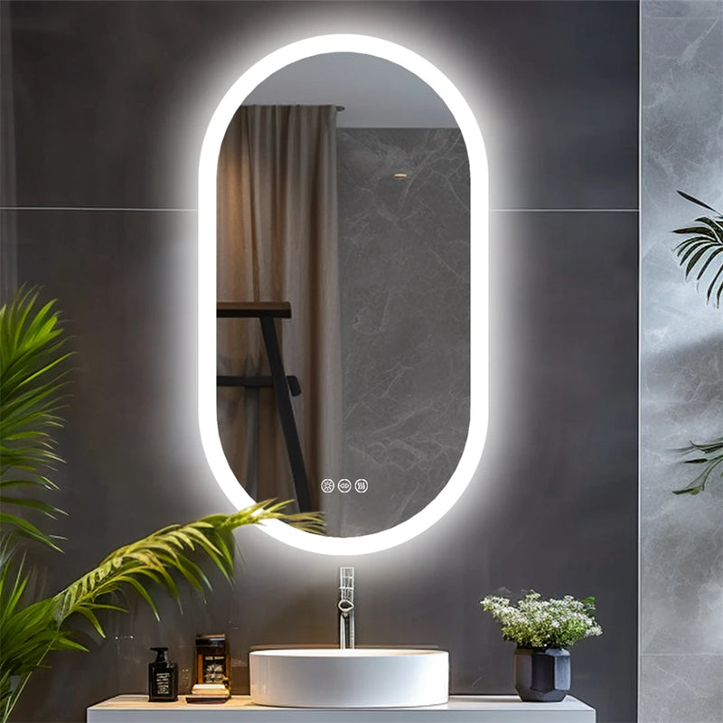 miroir ovale à led intelligent antibuée avec mémoire de lumière