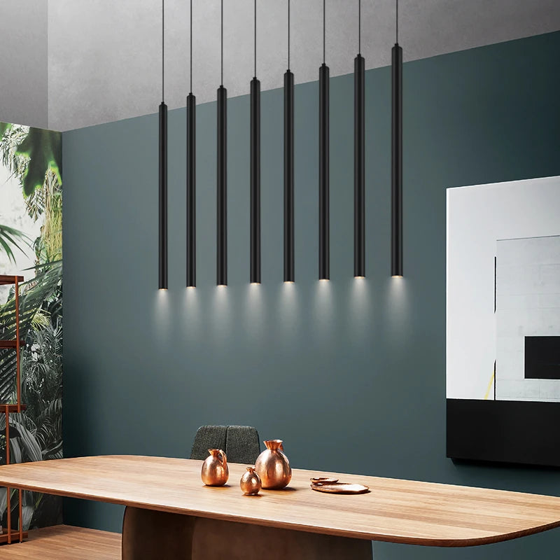 lustre suspendu led moderne long tube pour restaurant nordique