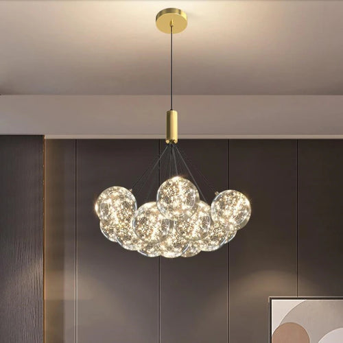 lustre boule à bulles en verre transparent éclairage étoilé romantique