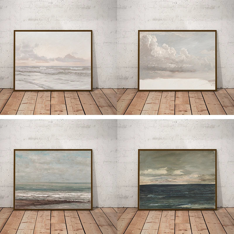 peinture vintage paysage marin décor mural côtier art plage