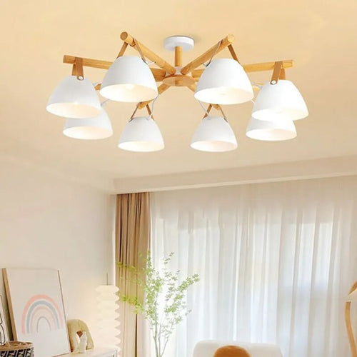 Plafonnier LED en bois avec ceinture en cuir