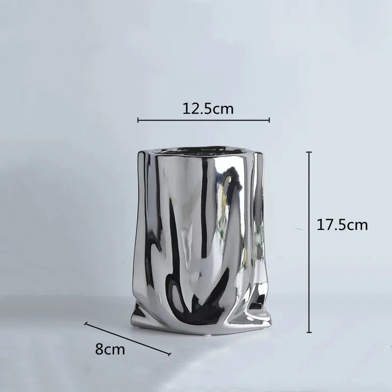 vase en céramique avec volants argentés pour fleurs décoratives - vue 11 sur 12