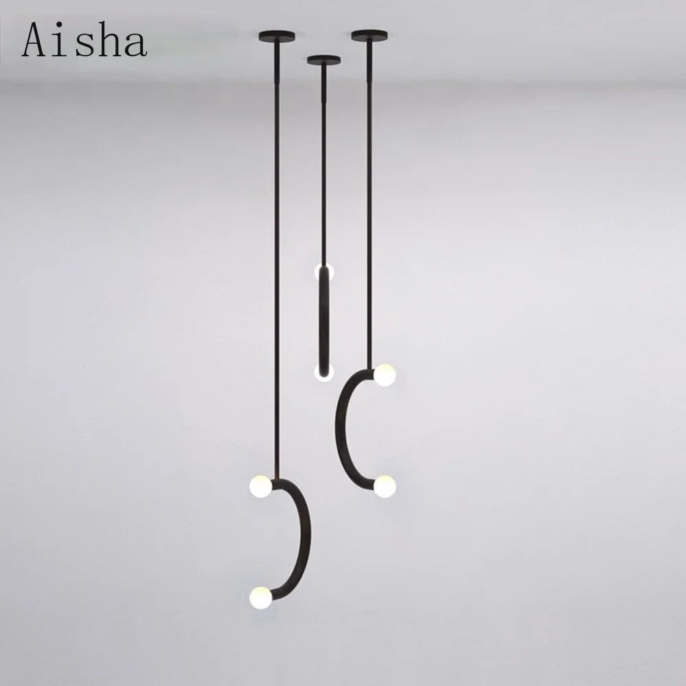 Nordic Creative U-shaped Line Art Led Chandelier Suitable for Corridor Bedroom, Bar and Loft Decoration Industrial Hanging Lamps - vue 4 sur 8