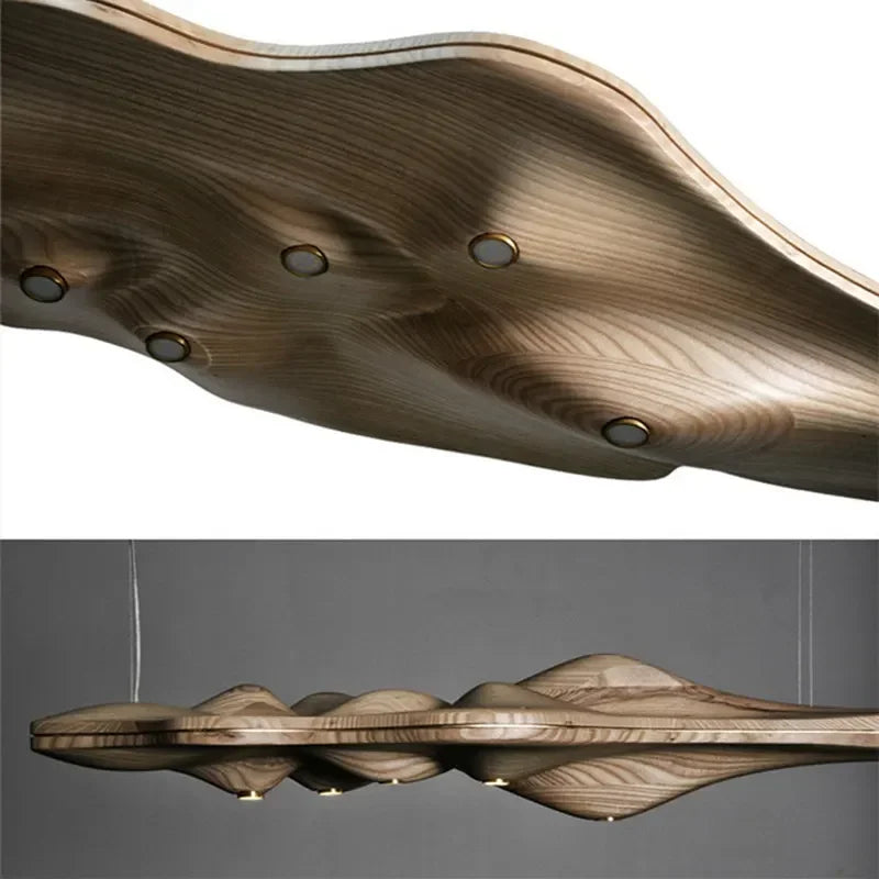 suspension nordique moderne en bois et résine décorative - vue 6 sur 9