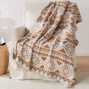 Plaid tricot rayé bohème avec pompons géométrique salon
