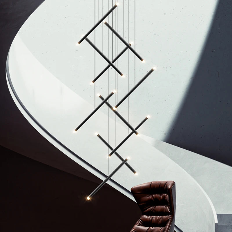 Lustre moderne LED lustre d'escalier lustre de salon longue colonne terrasse intérieure les couloirs Suspension de grenier - vue 5 sur 18