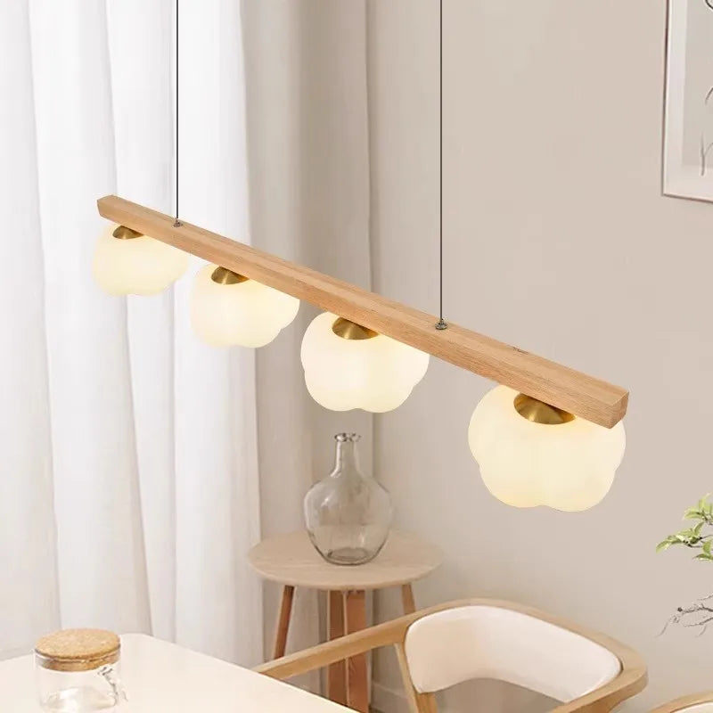 suspension moderne en bois naturel lustre en forme de coton - vue 4 sur 11