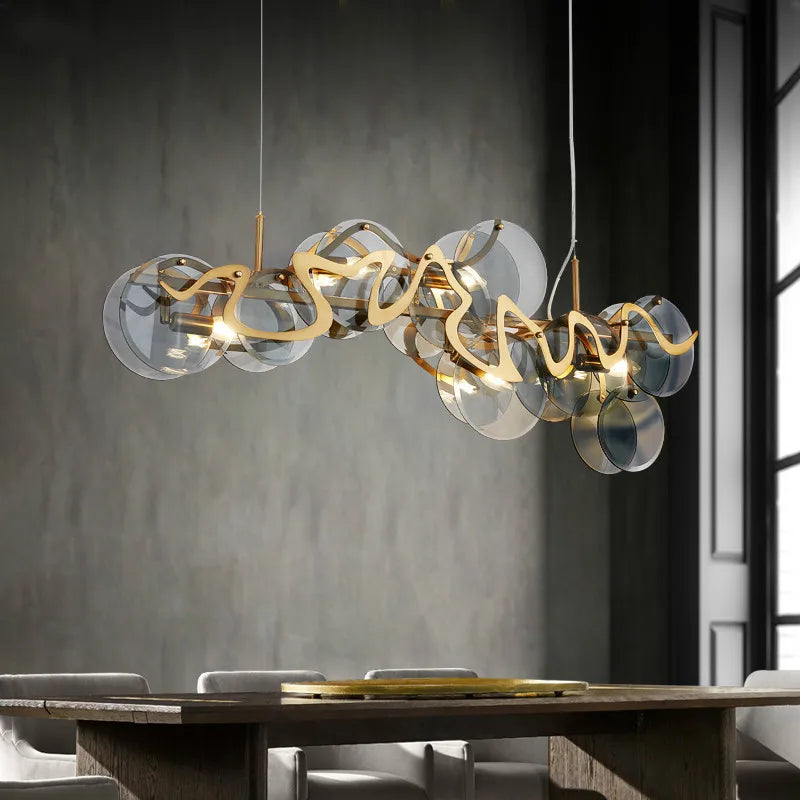 lustre moderne en verre doré pour décoration élégante - vue 5 sur 12