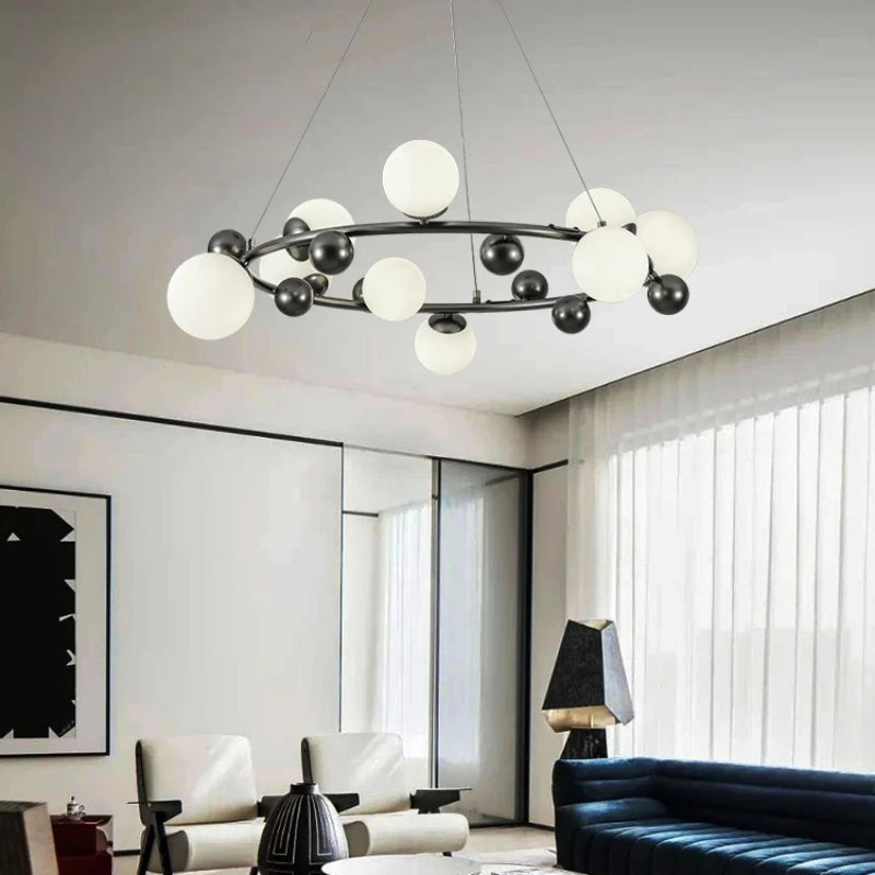 lustre moderne en métal et verre pour intérieur avec fil réglable - vue 6 sur 13