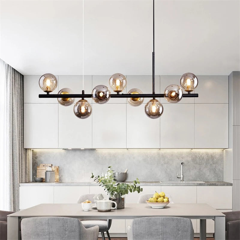 lustre post-moderne créatif en verre suspendu avec bande longue