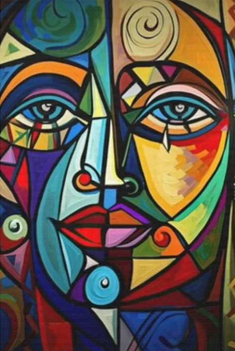peinture abstraite cubiste style picasso tête personnage décoration murale