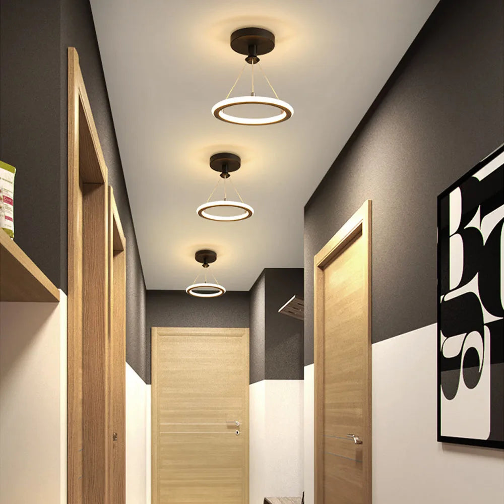 lustre led créatif nordique cercle rond éclairage restaurant - vue 3 sur 8