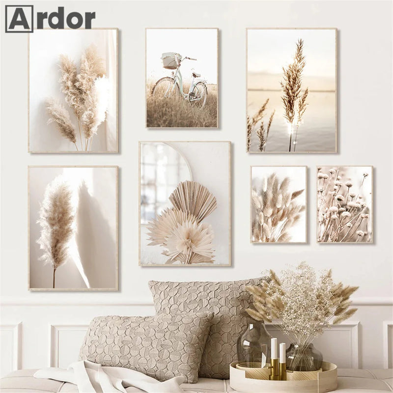 impression toile art fleurs séchées décor mural nordique