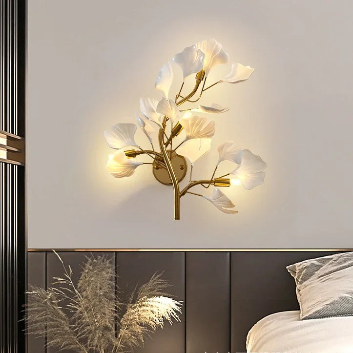 applique murale créative luxe feuille de ginkgo luminaire décoratif intérieur