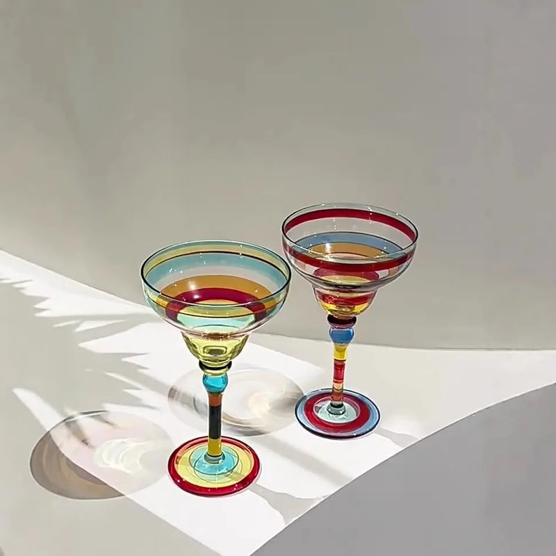 Verre cocktail margarita peint flamingo style créatif rayures