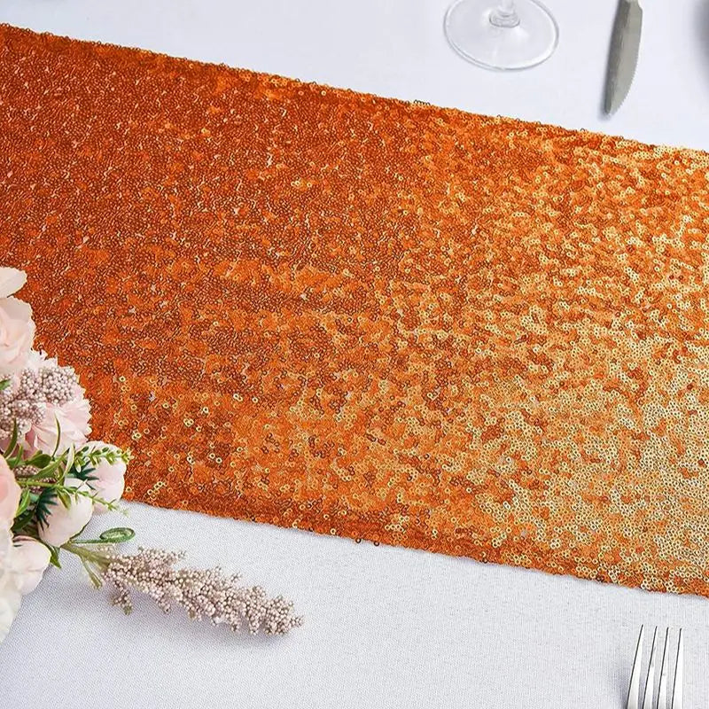 Chemin de table orange à paillettes décoration fêtes - vue 3 sur 7