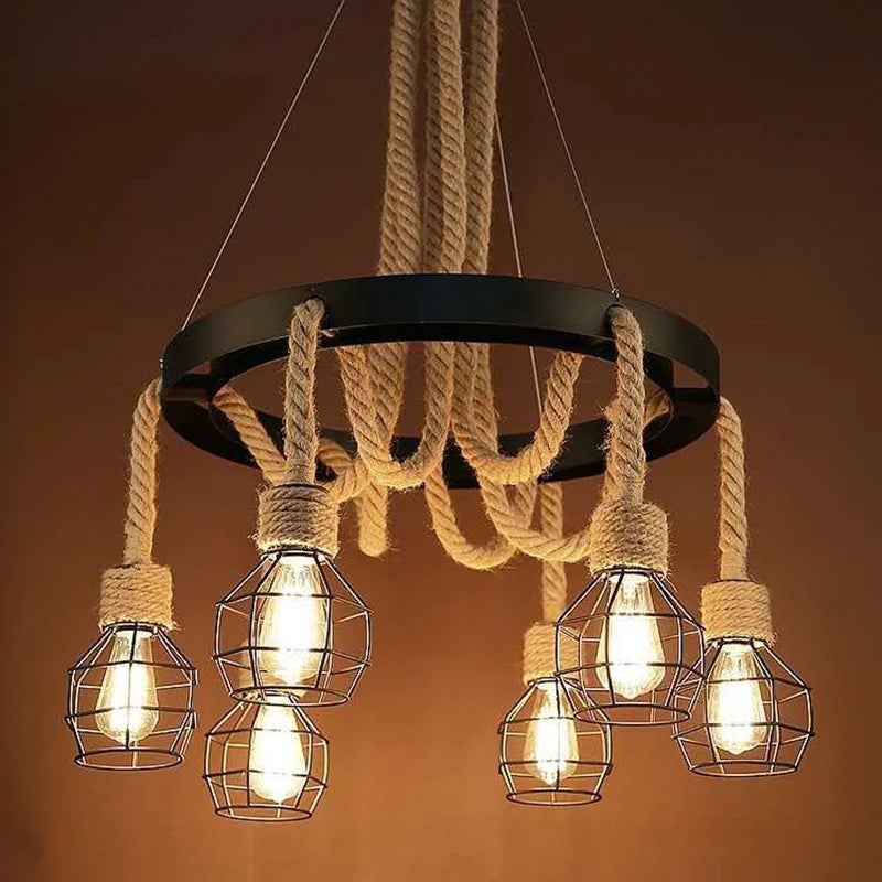 suspension rustiques industrielles avec corde pour intérieur