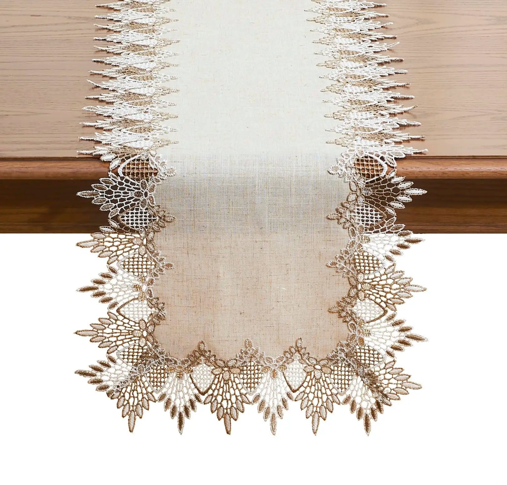 Chemin de table lin brodé style dentelle classique élégante - vue 2 sur 7