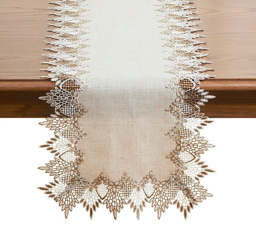 Chemin de table lin brodé style dentelle classique élégante