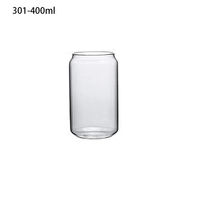 Verre canette borosilicate avec couvercle bambou et paille
