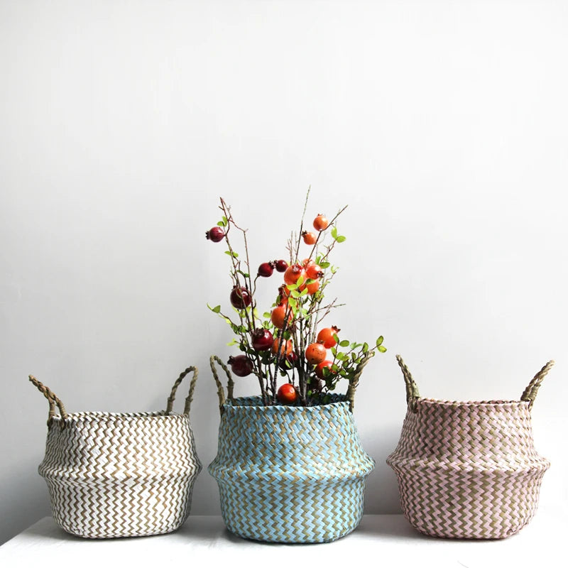 paniers de rangement en osier boho décor pliables fait main - vue 4 sur 8
