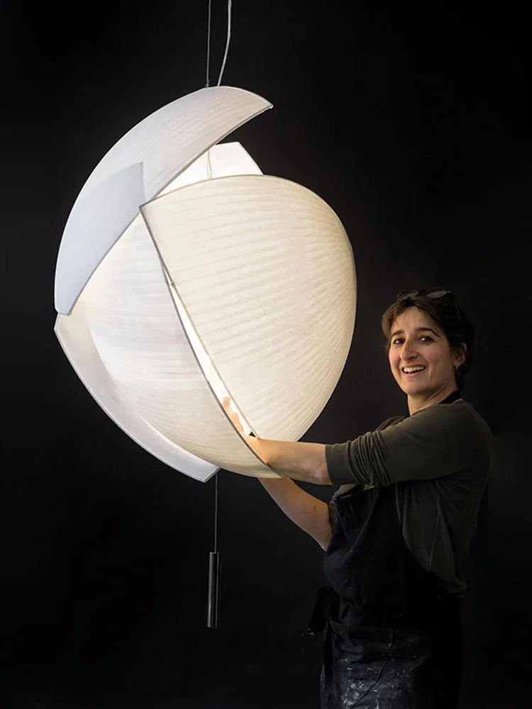 lustre led design moderne wabi sabi tissu éclairage décoratif - vue 7 sur 12